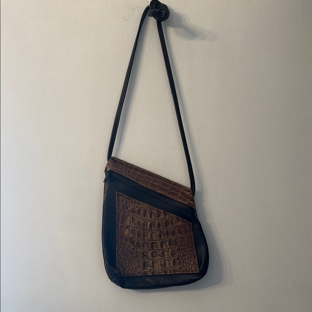 Thomas Leathers Brown and Black Crocodile Pattern Shoulder Bag